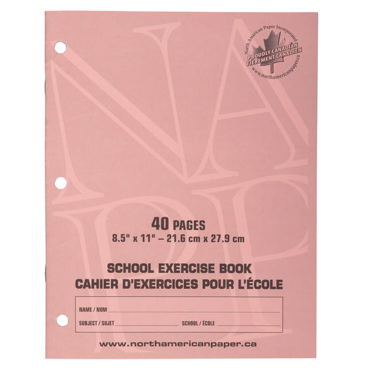 Cahiers d'exercices North American Paper Inc. - 8,5" x 11" - Graphisme 1 cm - 40 pages - Paquet de 25