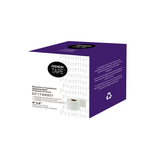 Premium Tape Address Labels - Compatible with Dymo 1744907 - 4" x 6" - 220 Labels