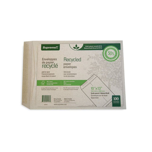 Enveloppes pour catalogue Supremex en papier kraft naturel robuste à extrémité ouverte – 24 lb – 10 po x 13 po – Naturel – Paquet de 25