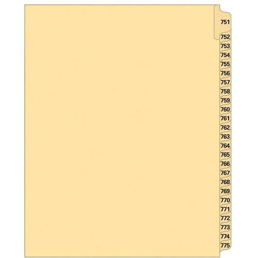 Supreme Litigation Tabs 25th Cut Numeric Set 11" Buff #751-775
