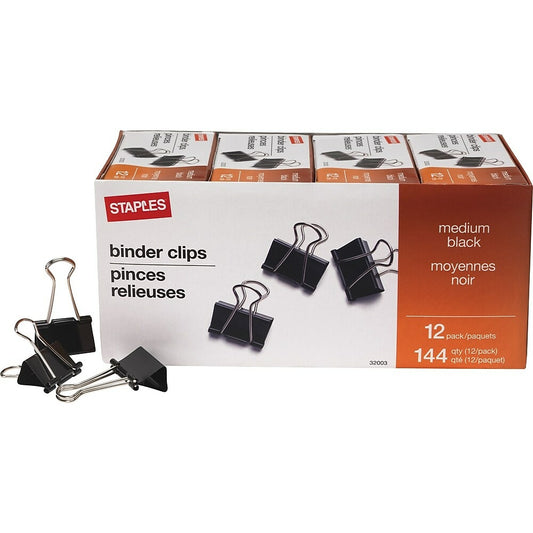 Staples Binder Clips - Medium 1-1/4" - Black - 144 Pack