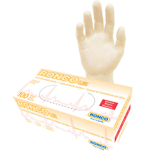 Ronco LE2 Latex Gloves - Tan - Medium - 100 Pack