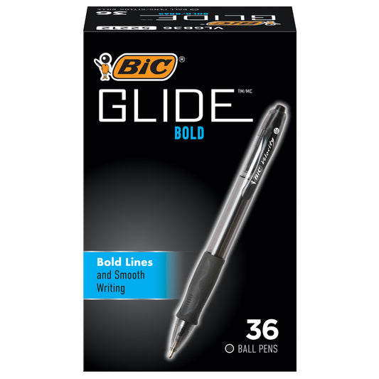 BIC Glide Bold Retractable Ball Pens - Black - 36 Pack