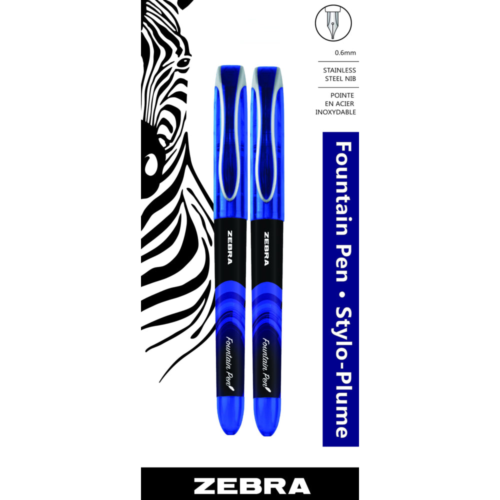 Stylo plume Zebra Zebra - Pointe moyenne - Plume en acier inoxydable - Encre bleue - Lot de 2