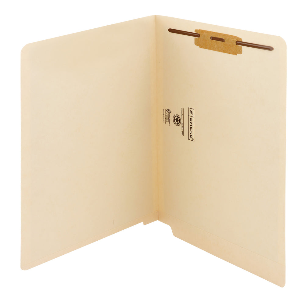 Smead Fastener Folders with Shelf-Master Reinforced Tab - 1 Fastener - Manila - Letter - 11 pt. - 3/4" Expansion - 50 Pack