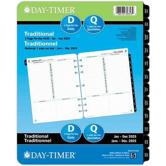 Day-Timer 2025 Dated Refill 1-Page/Day Folio - 11" H x 8-1/2" W - Bilingual