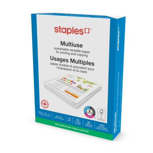 Staples FSC-Certified Multiuse Paper - 20 lb. - 8.5" x 11" - White - 500 Sheets