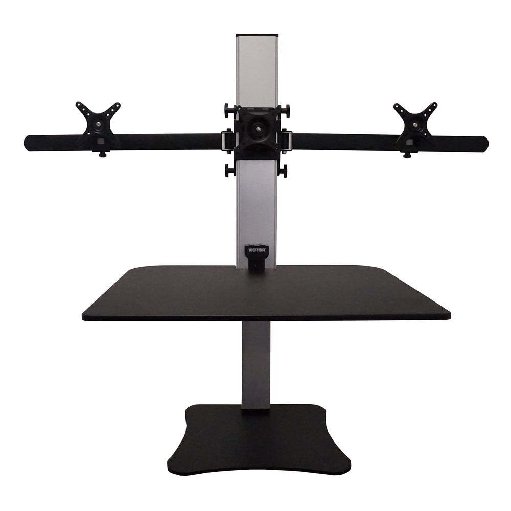 Bureau debout électrique Victor High Rise pour trois écrans - Noir/Argent
