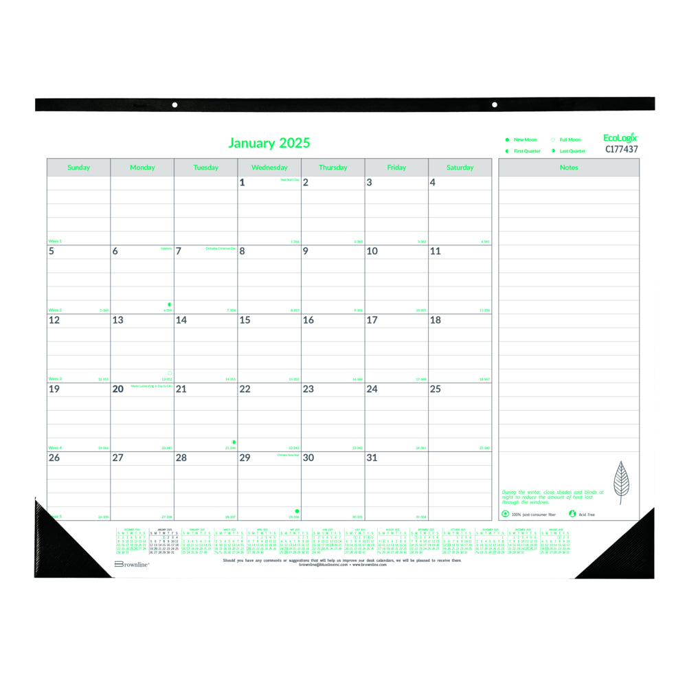 Brownline 2025 EcoLogix Monthly Desk Pad Calendar - 22" x 17" - English
