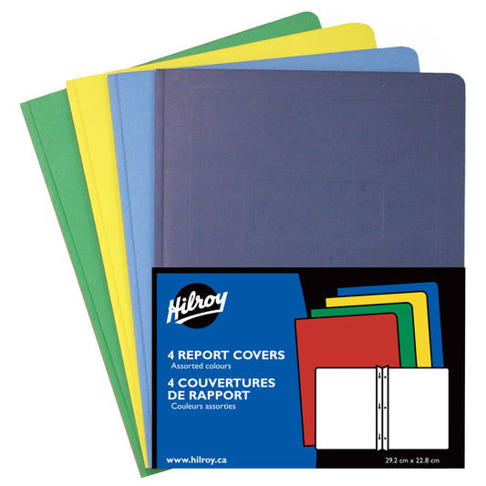 Hilroy Leatherine Report Covers - 11-3/4" x 9-1/2" -  Assorted Colours - 4 Pack