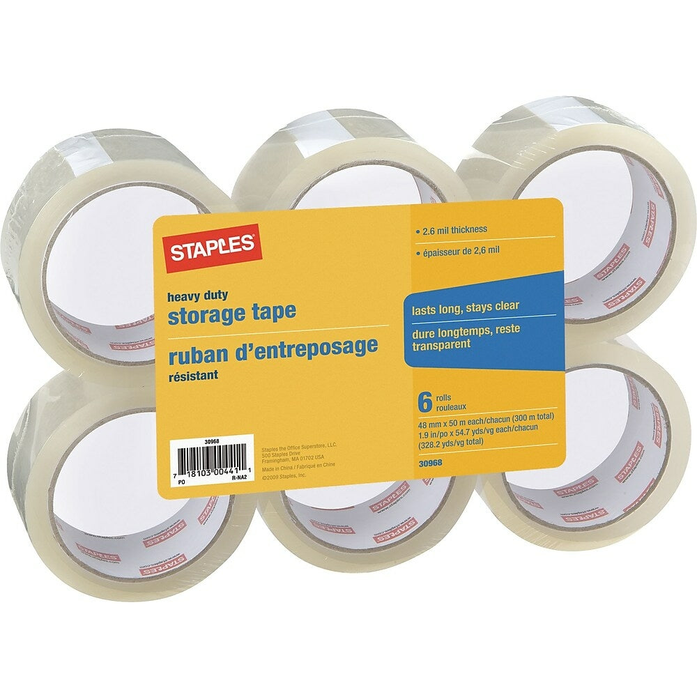Staples Heavy Duty Storage Tape, 48 mm x 50 m, 2.6-mil, 6 Pack