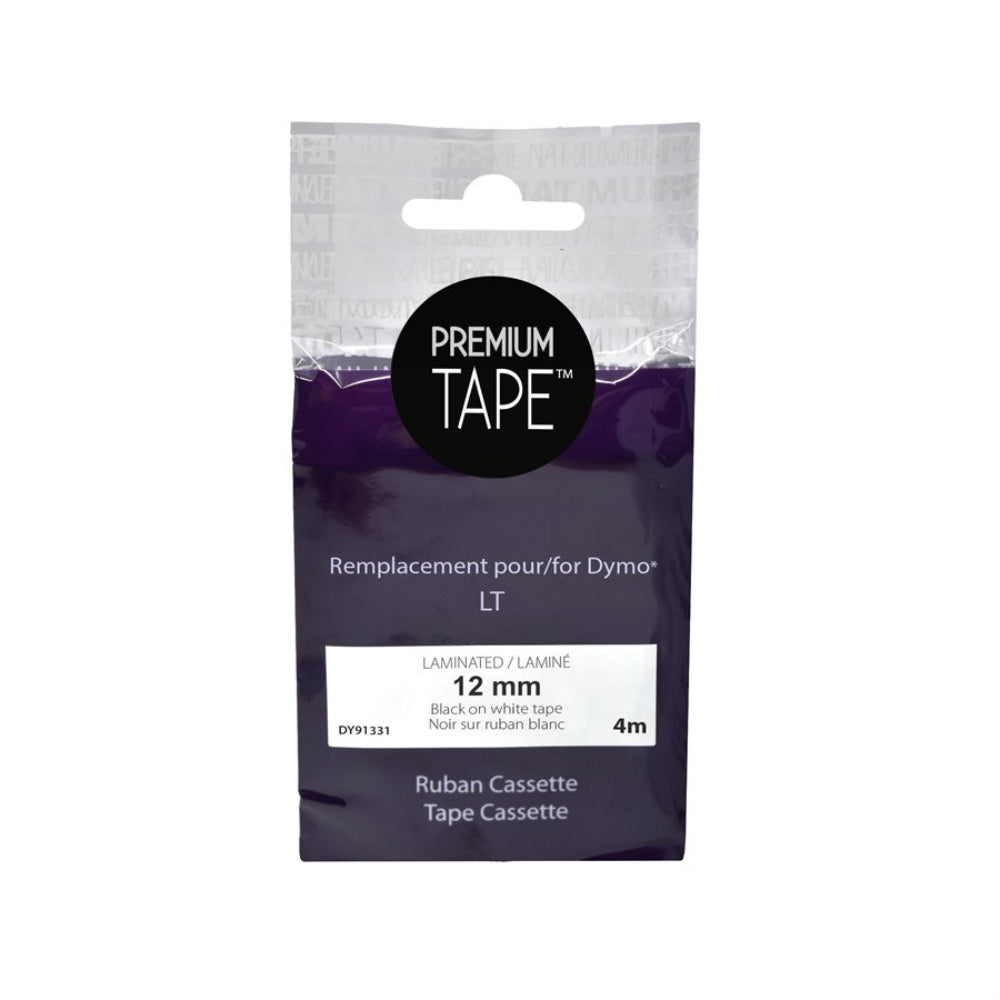 Premium Tape Label Tape - Compatible with Dymo A91331 - Plastic - 12mm - Black on White