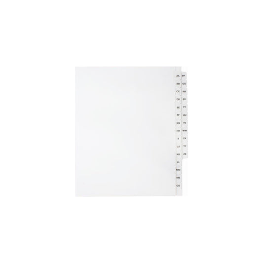 Onglets Sterling Alpha Sets, lettres AA à ZZ, blancs, format lettre, coupe 1/15e, 26/jeu, 1/pqt