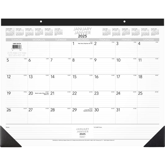 Staples 2025 Monthly Desk Pad - 17" H x 22" W - Bilingual