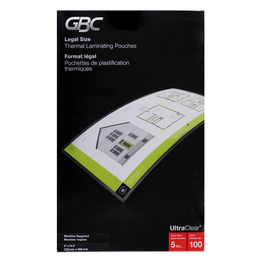 GBC UltraClear Thermal Laminating Pouches - Legal Size - 5 mil - 9" x 14.5" - 100 Pack