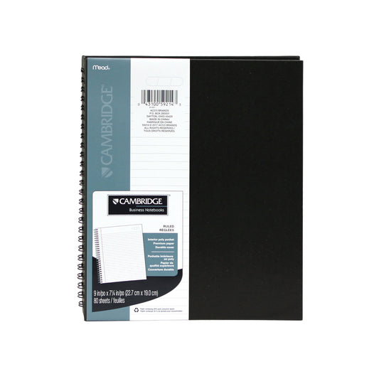 Cambridge Hard Cover Notebook - 9 1/2 x 7 1/4" - Black