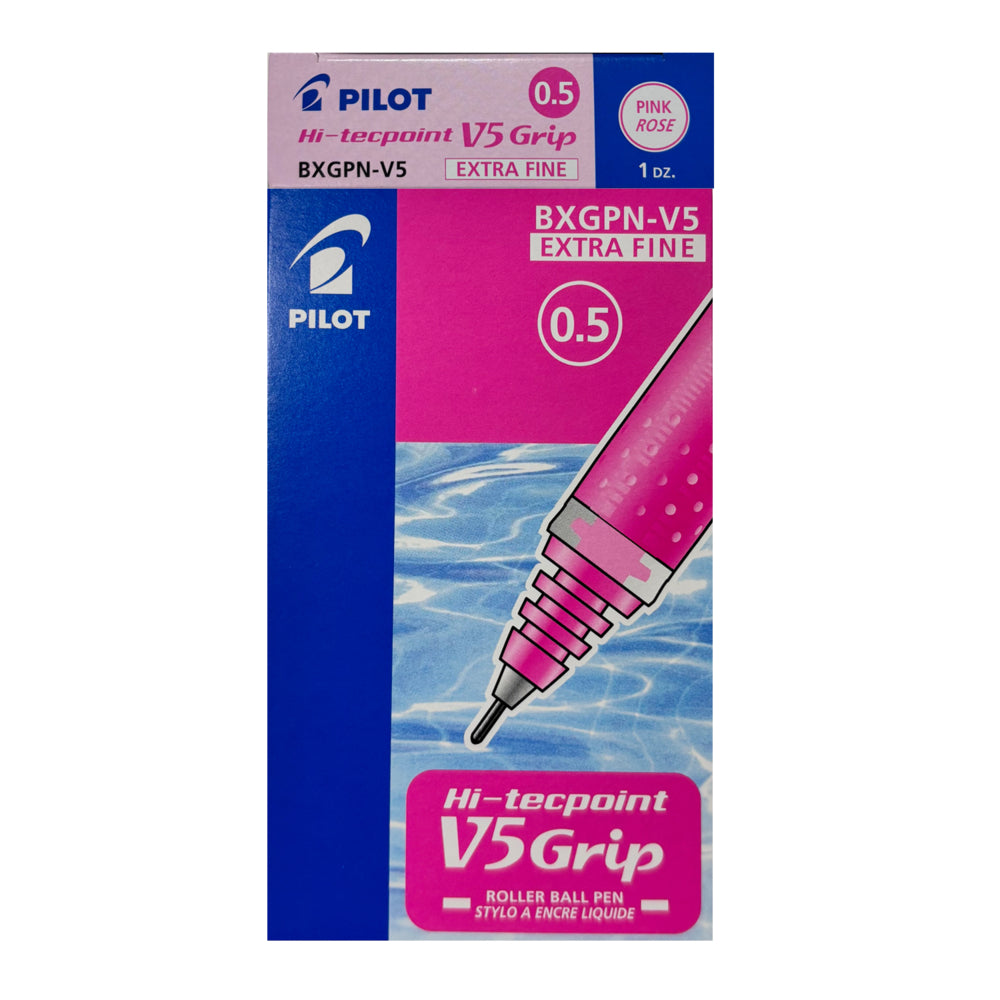 Stylo roller à encre liquide Pilot Hi-TecPoint V5 Grip - Pointe extra fine - 0,5 mm - Rose - Lot de 12
