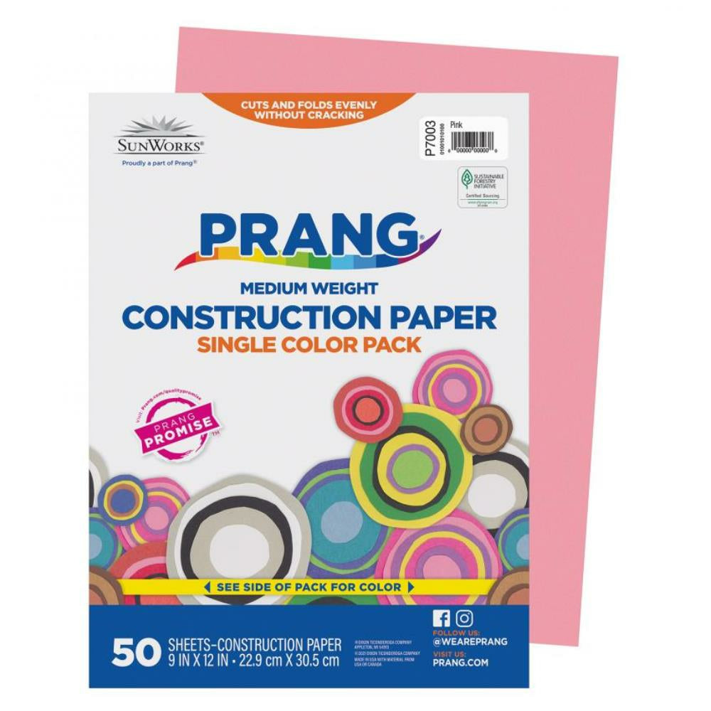 Papier de construction Prang, rose, 9" x 12", 50 feuilles/paquet.
