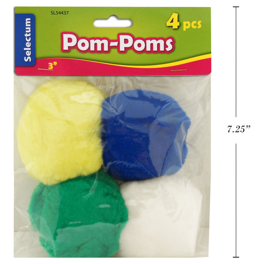 Pompons Selectum - 3" - Couleurs assorties - Paquet de 4