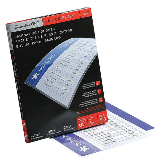 Swingline GBC Clear Fusion EZUse LongLife Speed Thermal Laminating Pouches - 3 mil - Letter - 100 Pack