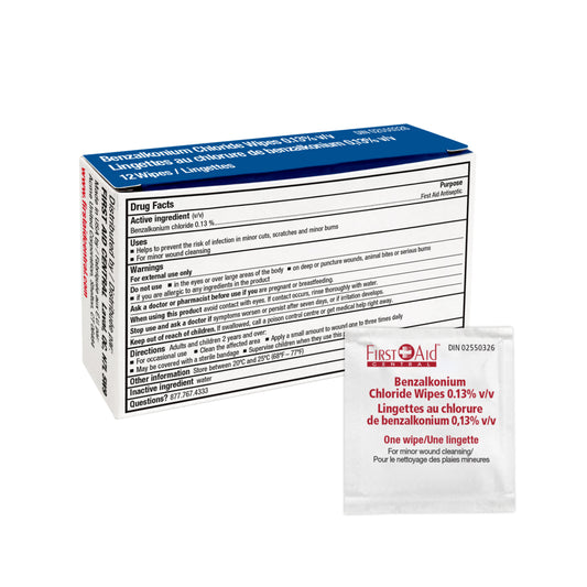 First Aid Central Benzalkonium Antiseptic Wipes - 12 Pack