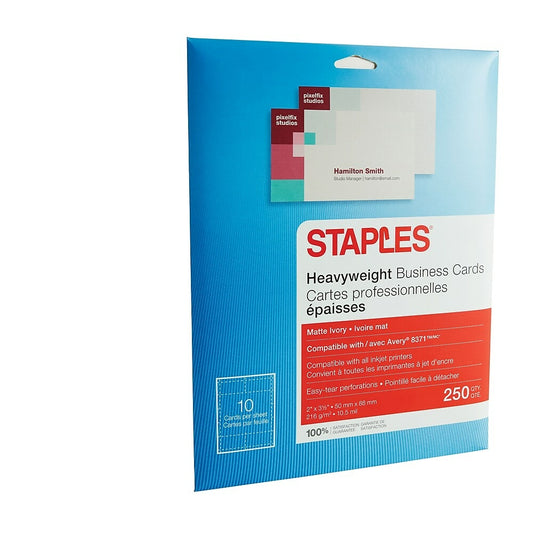 Cartes de visite Staples pour imprimantes à jet d'encre - 2" x 3 1/2" - Ivoire mat - Paquet de 250