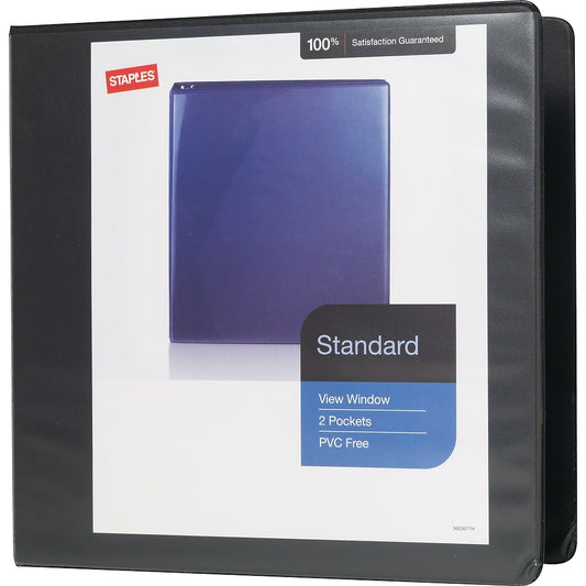 Staples Standard View Binder with D-Rings - 3" - Black