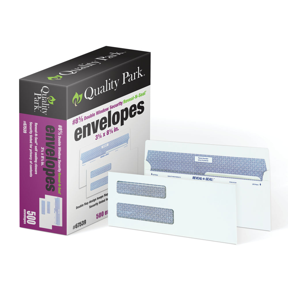 Quality Park #8-5/8 White Double-Window Security Envelopes with Self Seal Closure - 500 Pack
