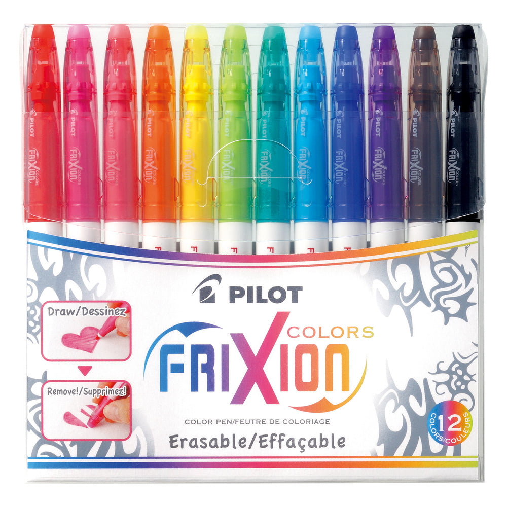 Marqueurs effaçables Pilot FriXion Colours – Pointe moyenne 2,5 mm – Couleurs assorties – Lot de 12