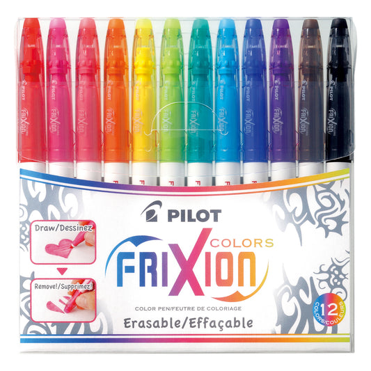 Marqueurs effaçables Pilot FriXion Colours – Pointe moyenne 2,5 mm – Couleurs assorties – Lot de 12