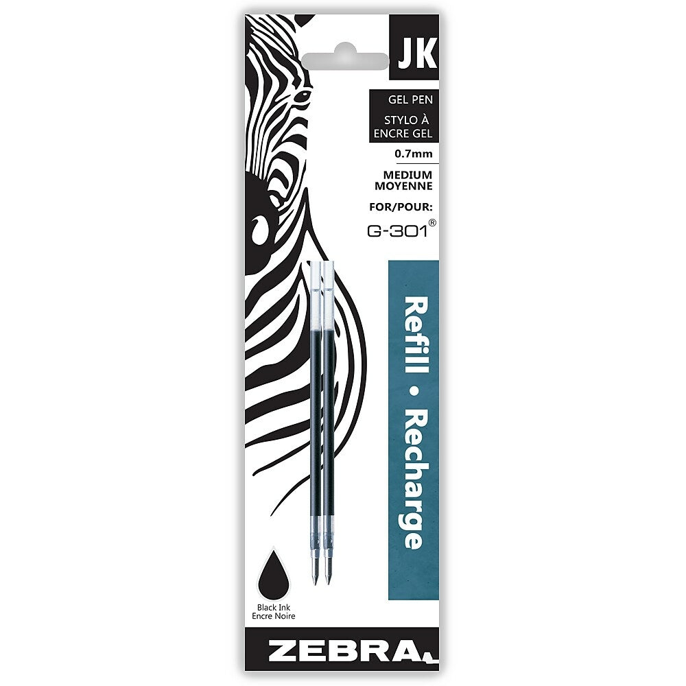 Recharge pour stylo gel Zebra JK - 0,7 mm - Noir - Lot de 2