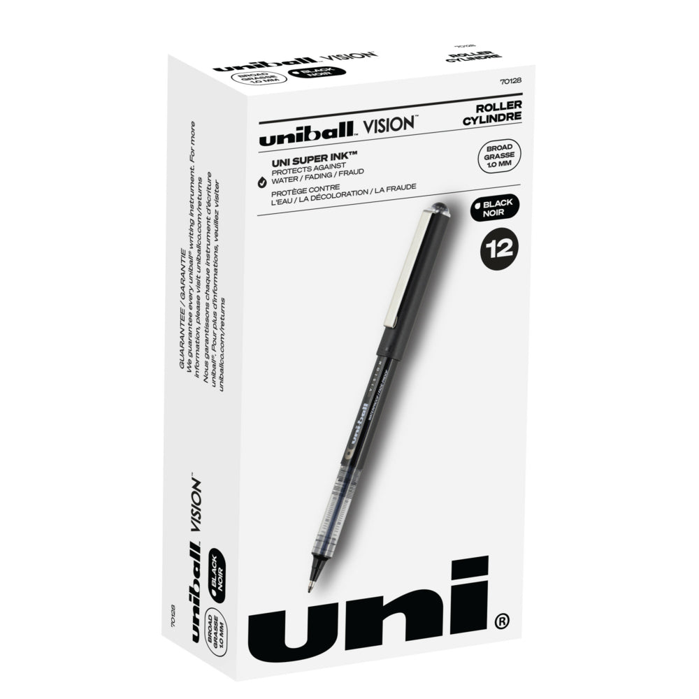 uni-ball Vision Rollerball Pens - Broad Point (1.0mm) - Black - 12 Pack