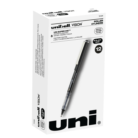 Stylos roller Uni-Ball Vision - Pointe large (1,0 mm) - Noir - Lot de 12