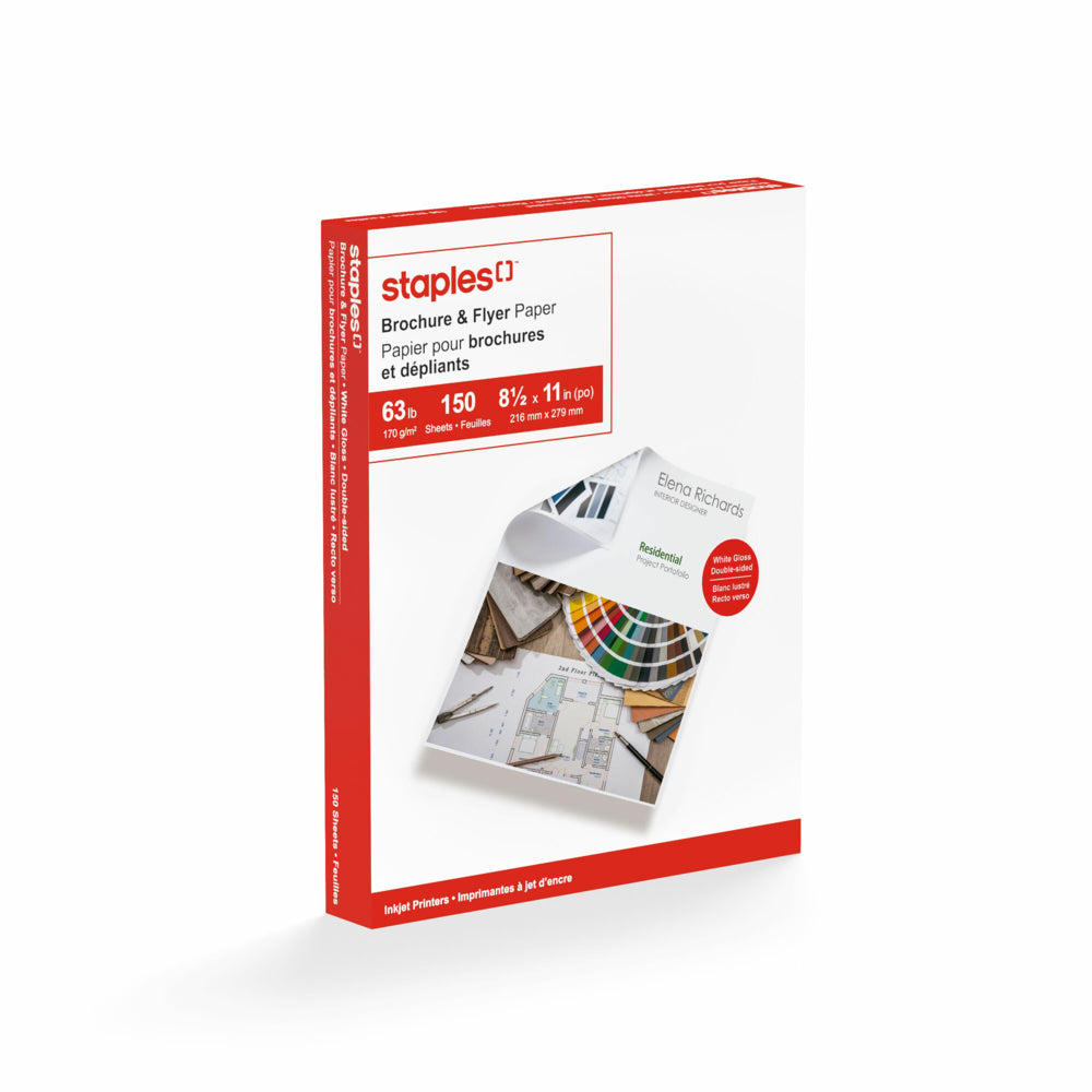Staples Brochure & Flyer Paper - 8 1/2" x 11" - Glossy White - 150 Sheets