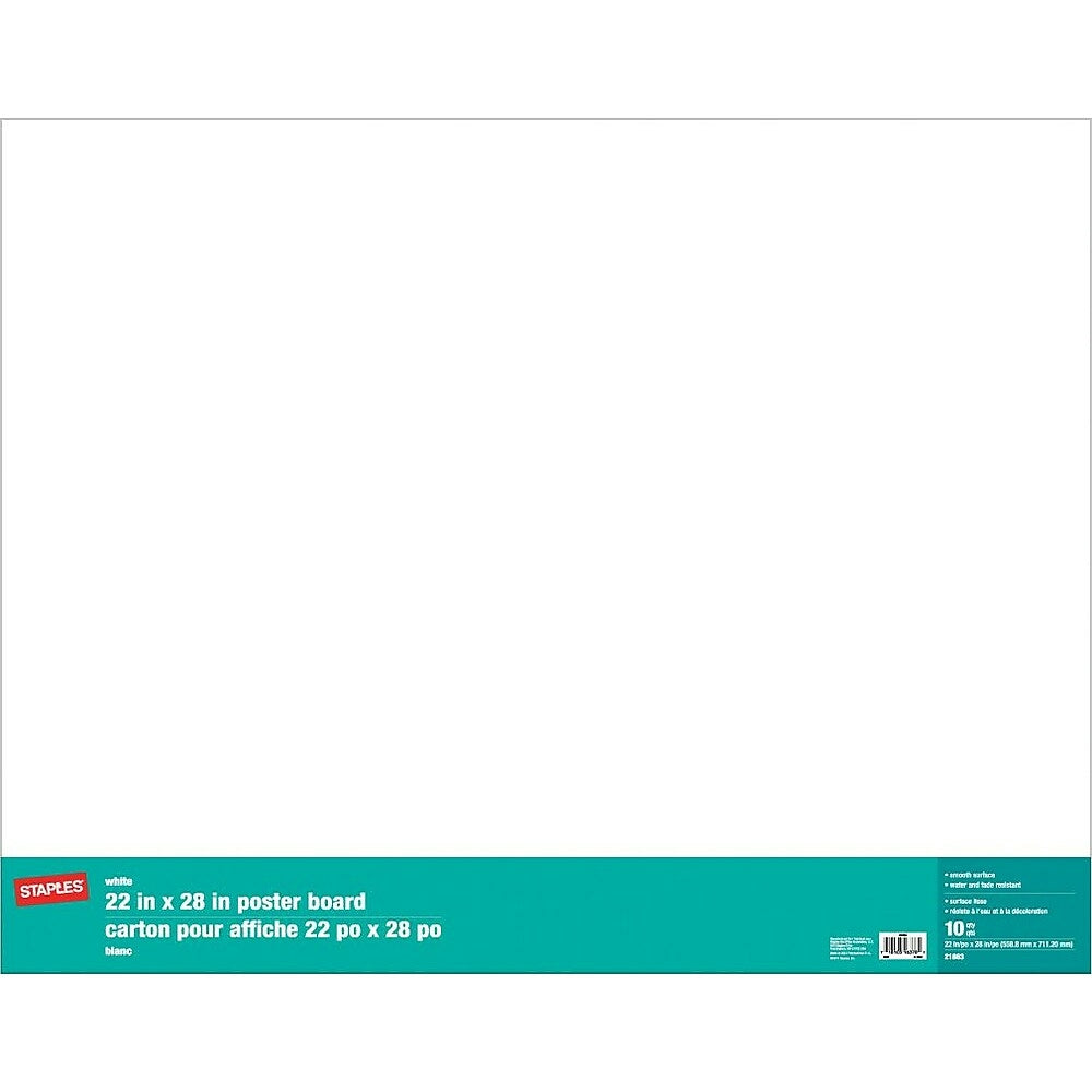 Staples Poster Board - 22" x 28" - White - 10 Pack