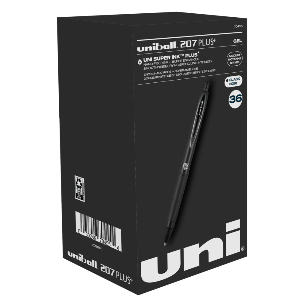 uniball 207 Plus+ Retractable Gel Pens - Medium Point (0.7 mm) - Black Ink - 36 Pack