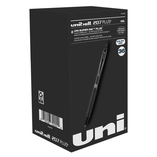 uniball 207 Plus+ Retractable Gel Pens - Medium Point (0.7 mm) - Black Ink - 36 Pack