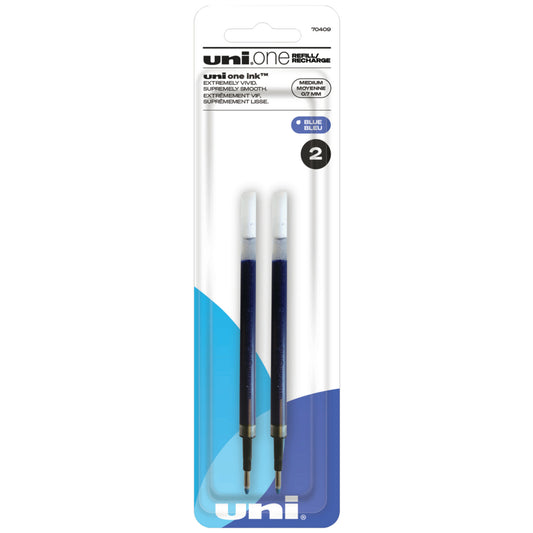 Recharges pour stylo gel rétractable Uni-Ball One – Pointe moyenne (0,7 mm) – Bleu – Lot de 2