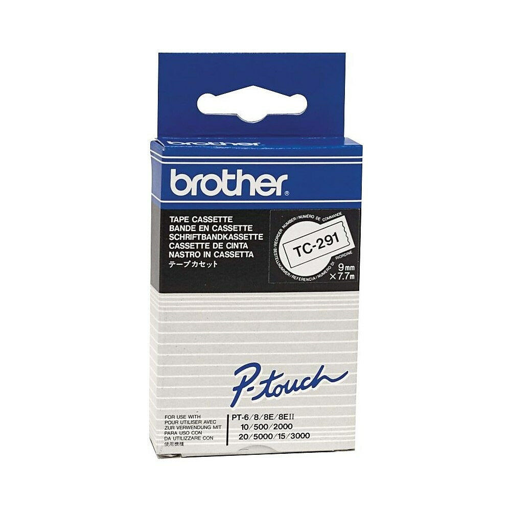 Ruban d'étiquettes Brother, 9 mm, noir sur blanc, TC291