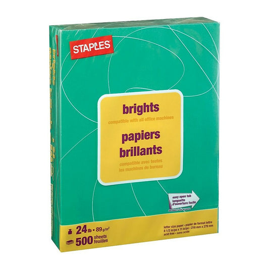 Papier photocopie couleur Staples Brights - Lettre - 8-1/2" x 11" - Émeraude - 500 feuilles