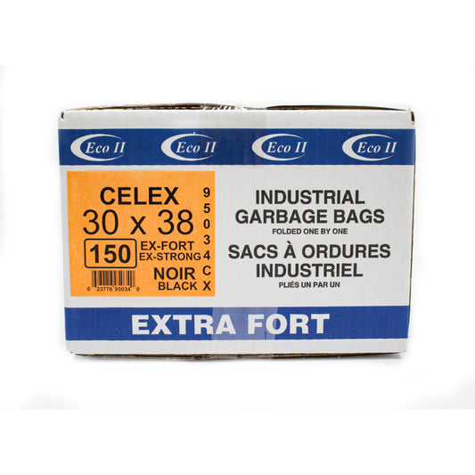 Sacs poubelle Eco II - 30 x 38 po - Extra résistants - Noir - Paquet de 150