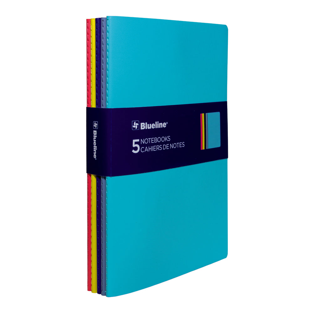 Blueline Notebooks - 8-1/4" x 5-3/4" - 64 Pages - Assorted Colours - 5 Pack