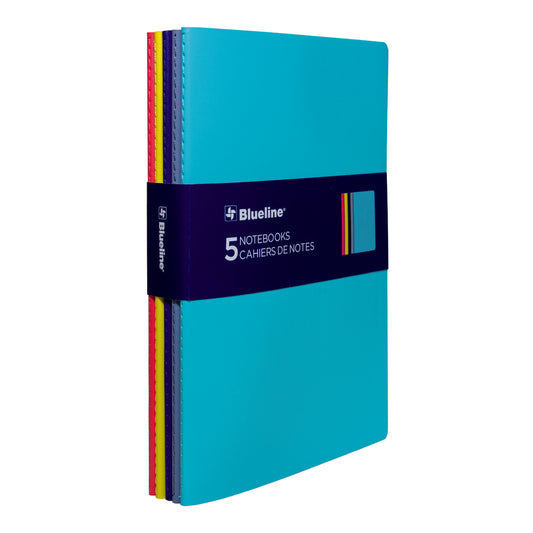 Blueline Notebooks - 8-1/4" x 5-3/4" - 64 Pages - Assorted Colours - 5 Pack