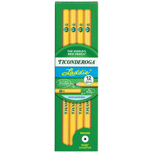 Crayons en bois Ticonderoga Laddie n° 2 HB souples - Taille moyenne - Jaune - Lot de 12