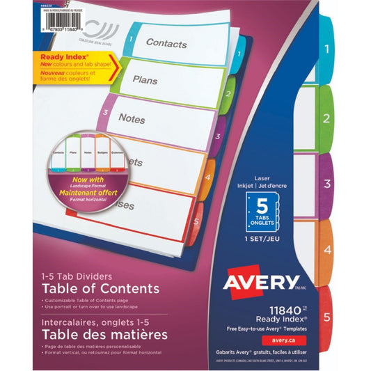 Avery Ready Index 1-5 Tab Dividers & Customizable Table of Contents - 11840