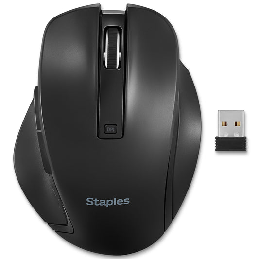 Staples Tech Wireless Ergonomic Curved Optical USB Mouse - Black