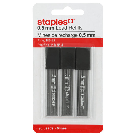 Recharges de mines pour porte-mines Staples - 0,5 mm - HB - 90 mines