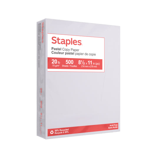 Papier photocopie Staples 30 % recyclé couleur pastel - Format lettre - 8-1/2" x 11" - Gris - 500 feuilles