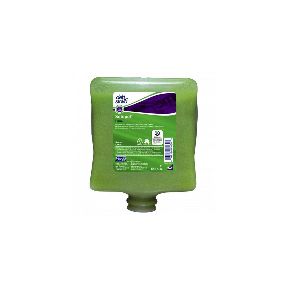 Savon liquide pour les mains SCJ Professional Deb Solopol Lime, moyennement puissant, 2 L, paquet de 4