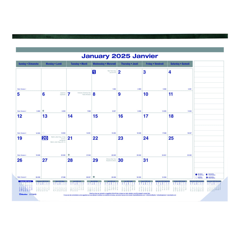 Blueline 2025 Net Zero Carbon Monthly Desk Pad Calendar - 22" x 17" - Bilingual